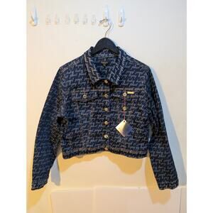 Baby Phat Fitted Cropped Monogram Logo Text Blue Denim Y2K Jacket Sz L NWT $80